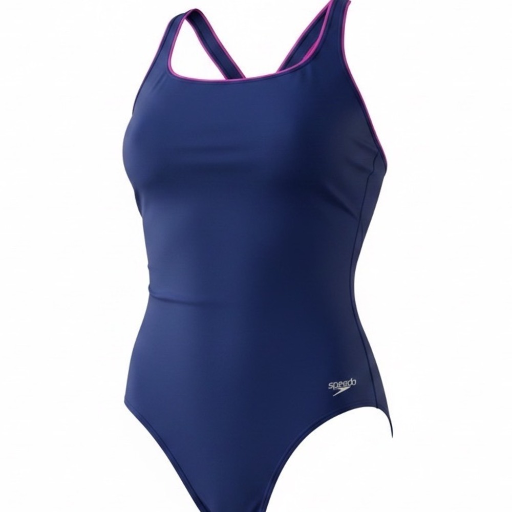Speedo Womens Royal Blue Pink Trim Racerback One Piece Swimsuit Size 12